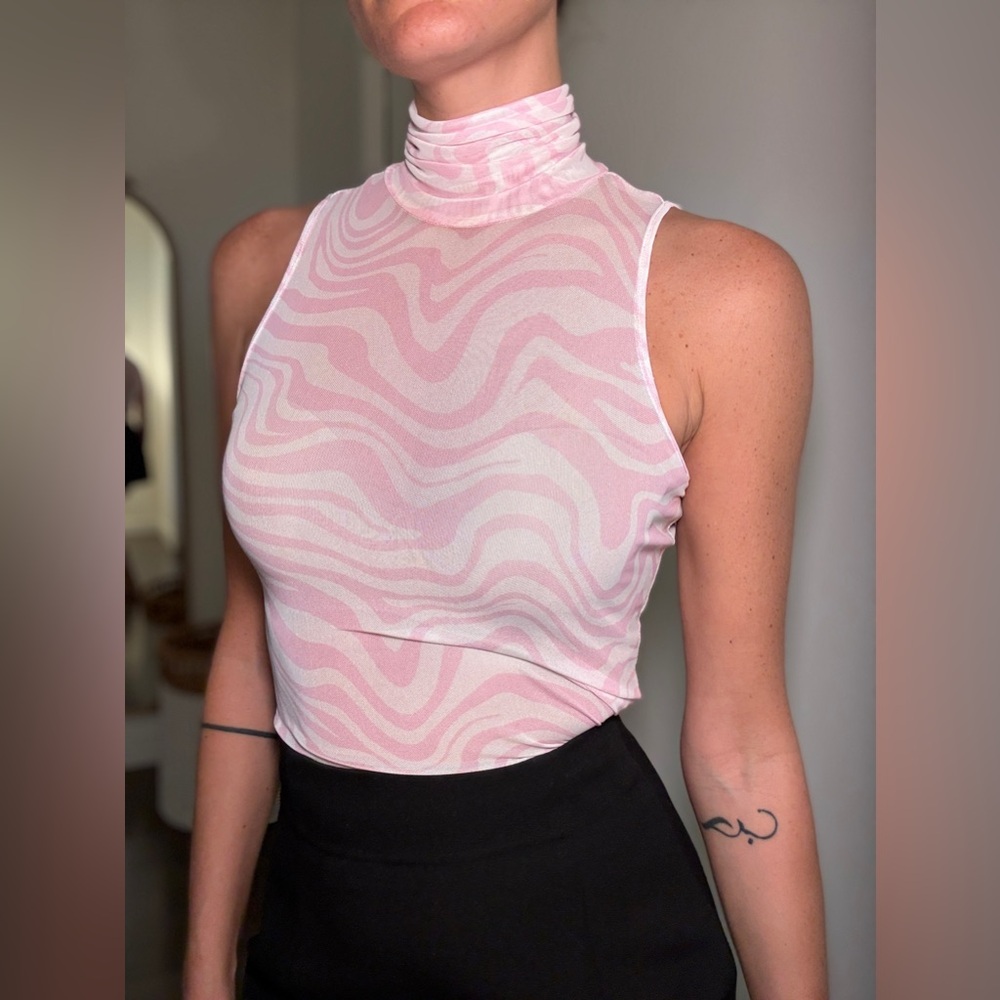 Pink Patterned Sleeveless Top